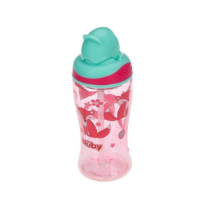 Nuby - Thirsty Kids 12Oz No Spill Thin Straw Printed Flip-It Boost Cup, Pink Image 3