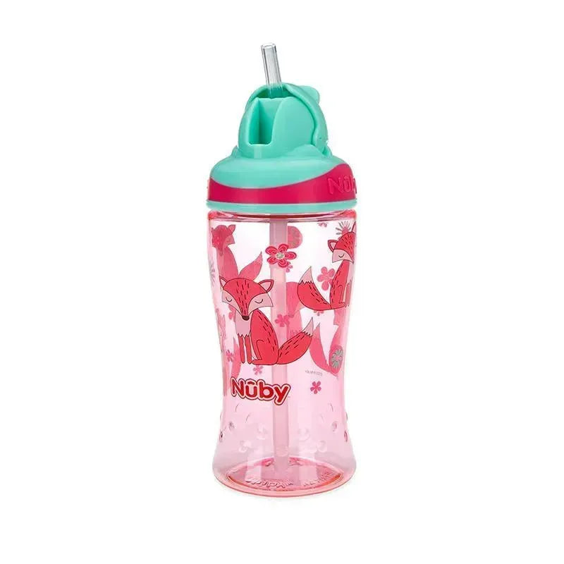 Nuby - Thirsty Kids 12Oz No Spill Thin Straw Printed Flip-It Boost Cup, Pink Image 4