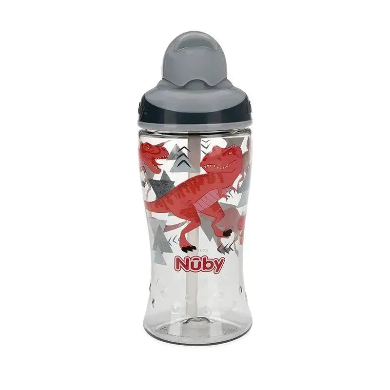 Nuby - Thirsty Kids 12Oz No Spill Thin Straw Printed Flip-It Boost, Grey Image 2