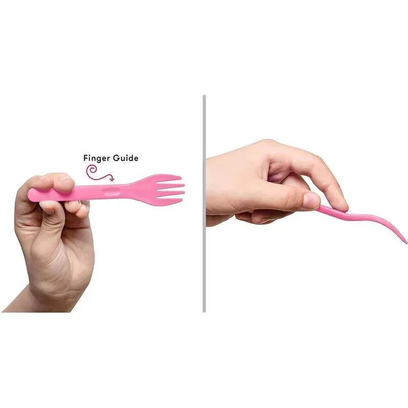 OmieBox - 2Pk Plastic Reusable Fork & Spoon Silverware, Bubble Pink Image 3