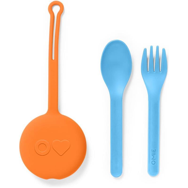 Omie Box - 2Pk Plastic Reusable Fork & Spoon Silverware with Pod for Kids, Sunrise Image 1