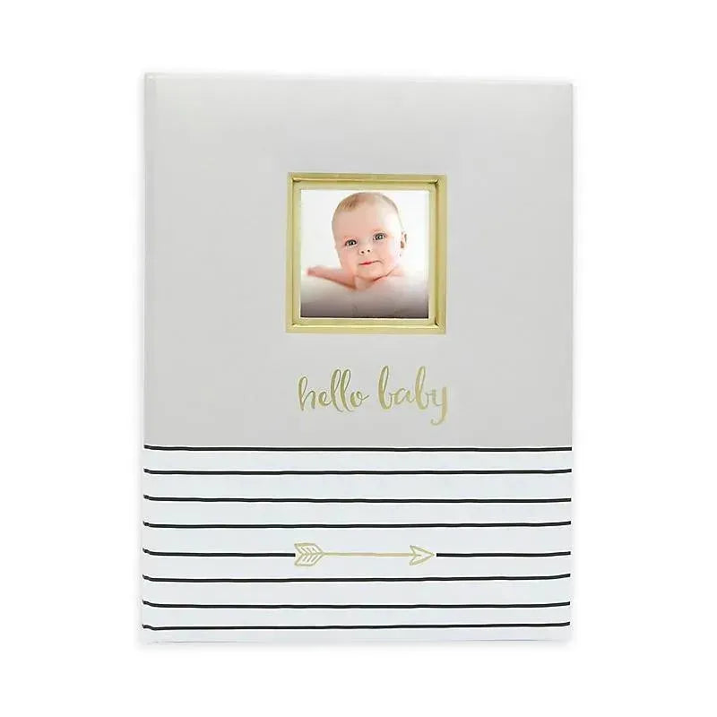 Pearhead Baby 1st Year Memory Book Hello Baby Grey and Gold Image 1