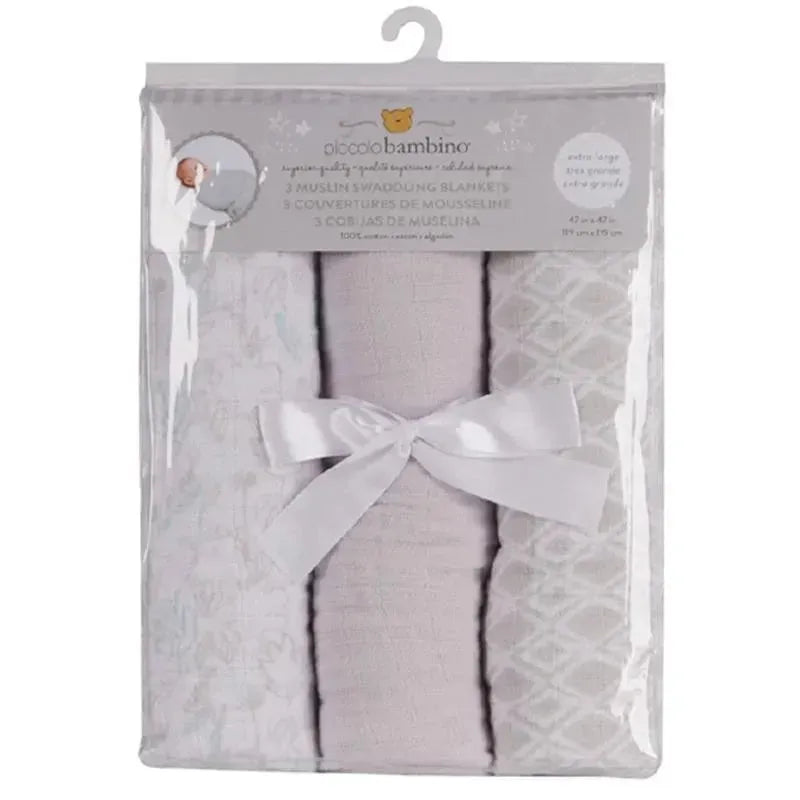 Piccolo Bambino - 3 Muslin Swaddling Blankets, Grey Image 1