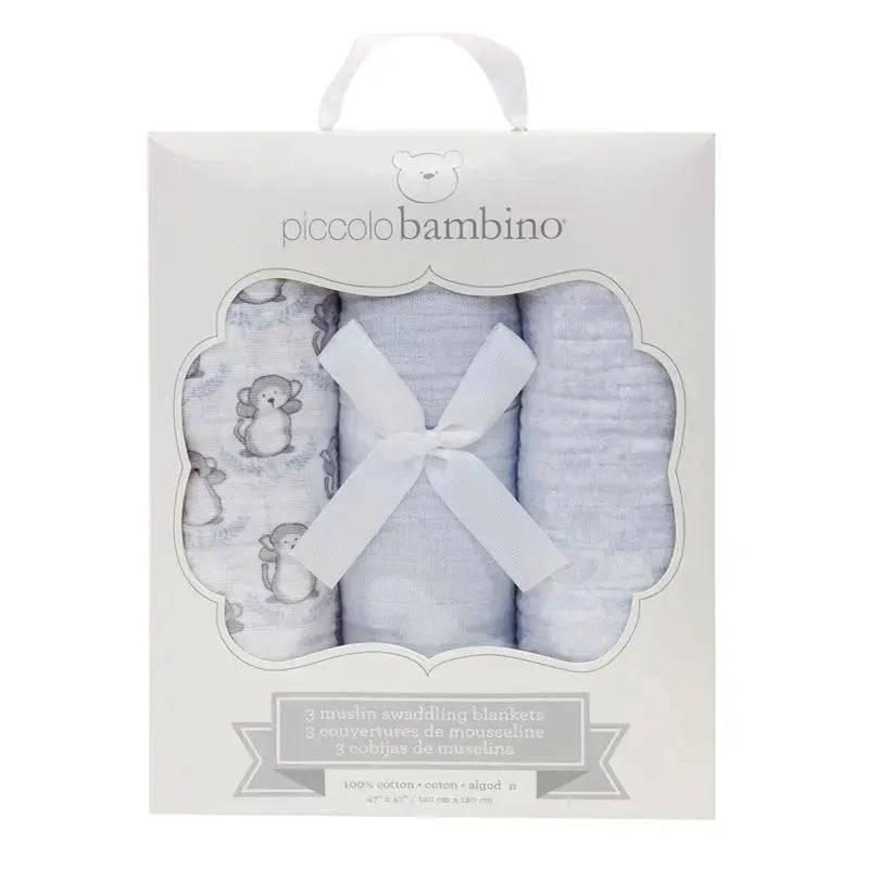 Piccolo Bambino - 3 Pc Muslin Swaddling Blankets In Box - Boy Image 1