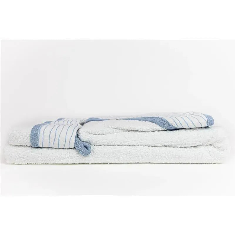 Piccolo Bambino Blue Striped Baby Hooded Towel & 3 Baby Washcloths Set Image 5