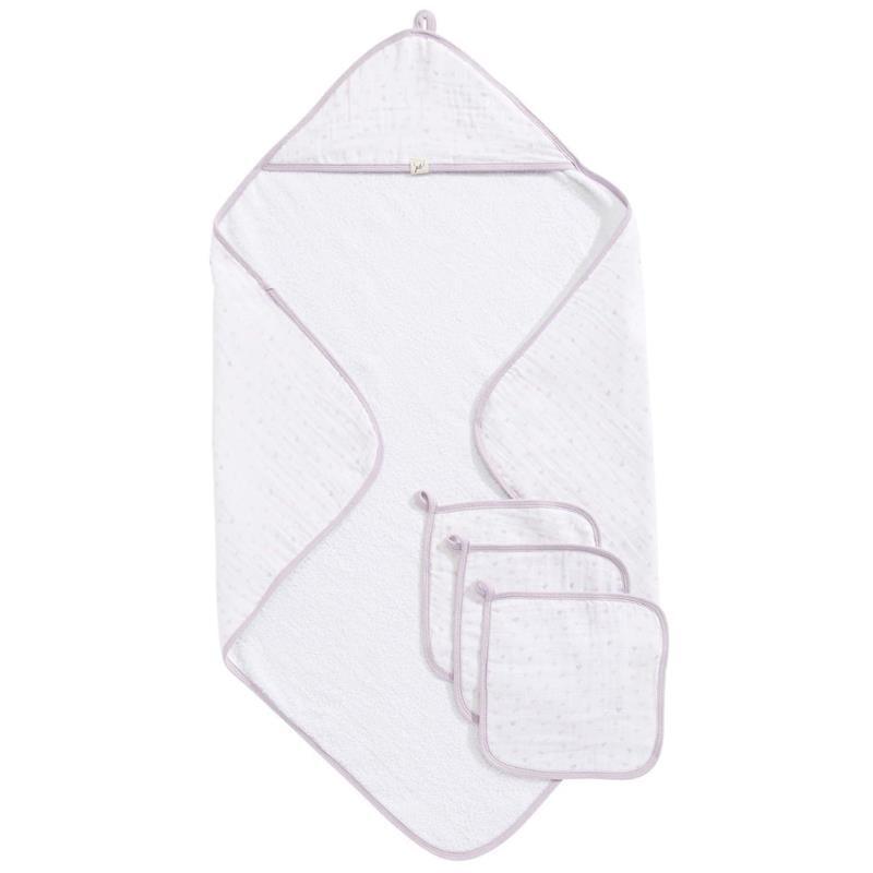 Piccolo Bambino - Hooded Towel W/ 3 Washcloths, White/Pink Image 2