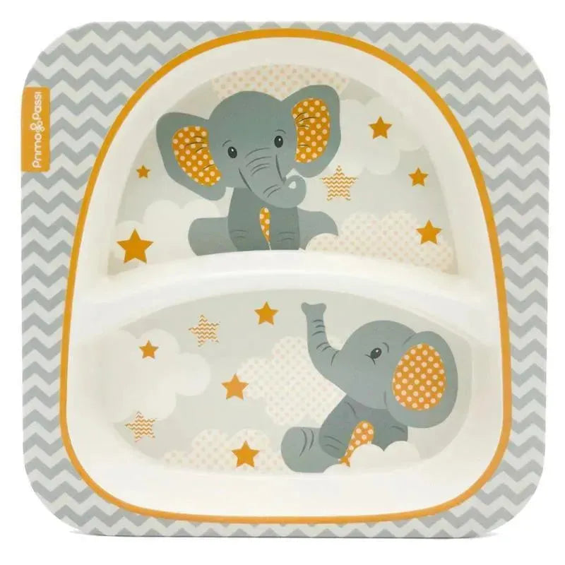 Primo Passi - Divided Square Bamboo Plate for Kids, Little Elephant Image 1