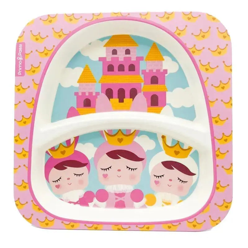 Primo Passi - Divided Square Bamboo Plate for Kids, Metoo Princess Doll Image 1