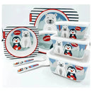 Primo Passi - Bamboo Fiber Kids Super Combo - Divided Square Plate, Square Bowl, Fork&Spoon, And 3 Food Container With Lids - Winter Friends Image 1