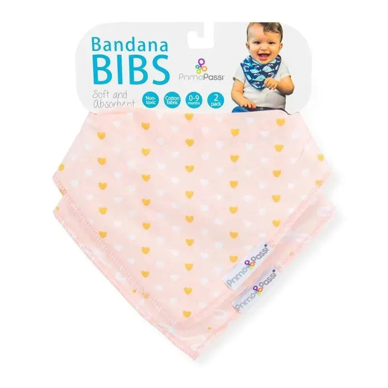 Primo Passi - 2Pk Gold Hearts/White Bows Bandana Bib Image 1