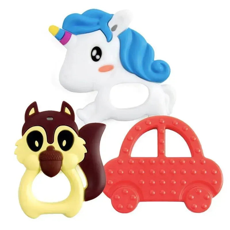 Primo Passi Combo Teether Toy Set - Car Coral, Unicorn White/Blue And Squirel (3 Units) Image 1