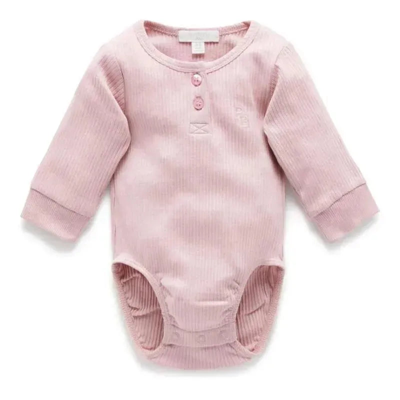 Pure Baby - Baby Girl Rib Long Sleeve Henley Bodysuit, Lavender Image 1