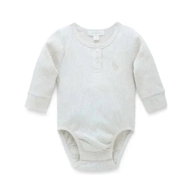 Pure Baby - Baby Neutral Rib Long Sleeve Henley Bodysuit, Wheat Melange Image 1