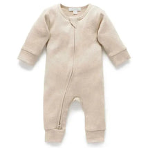 Pure Baby - Baby Neutral Rib Zip Growsuit, Biscuit Melange Image 1