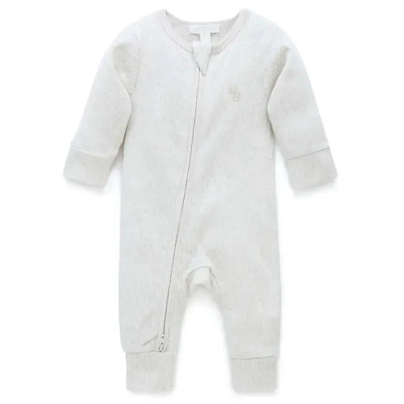 Pure Baby - Baby Neutral Rib Zip Growsuit, Wheat Melange Image 1