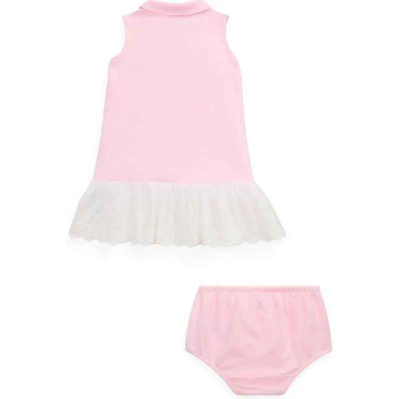 Ralph Lauren - Baby Girl Sleeveless Oxford Mesh Polo Dress With Embroidered Hem, Carmel Pink Image 2