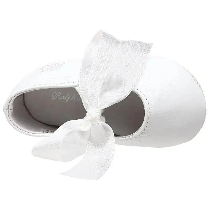Ralph Lauren Baby - Girls Briley Leather Bow Detail Crib Shoes, White Image 4