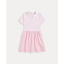Ralph Lauren Baby - Short-Sleeve Ponte Roma Peter Pan Collar Striped Shirt Dress, Pink/White Image 3