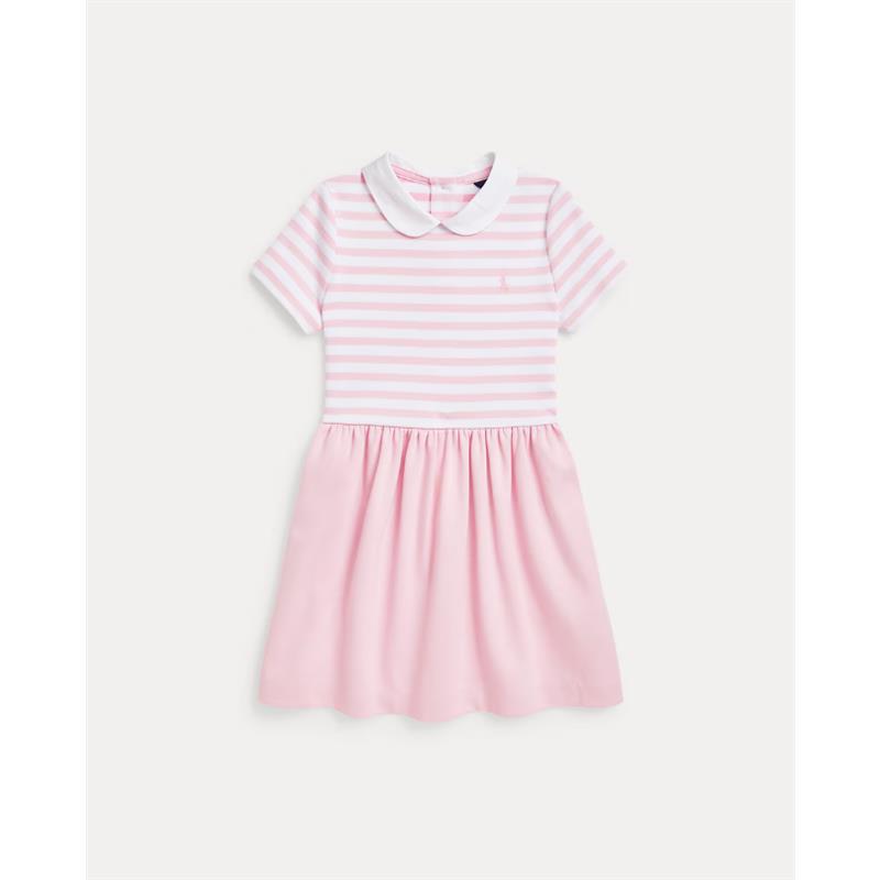 Ralph Lauren Baby - Short-Sleeve Ponte Roma Peter Pan Collar Striped Shirt Dress, Pink/White Image 3