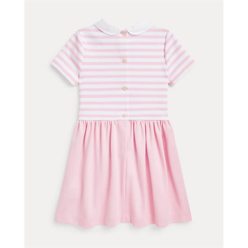 Ralph Lauren Baby - Short-Sleeve Ponte Roma Peter Pan Collar Striped Shirt Dress, Pink/White Image 4