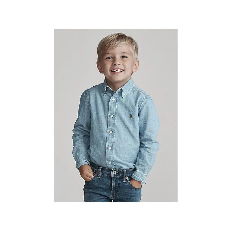 Ralph Lauren - Chambray Long Sleeve Top Shirt - Light Blue 2T Image 4