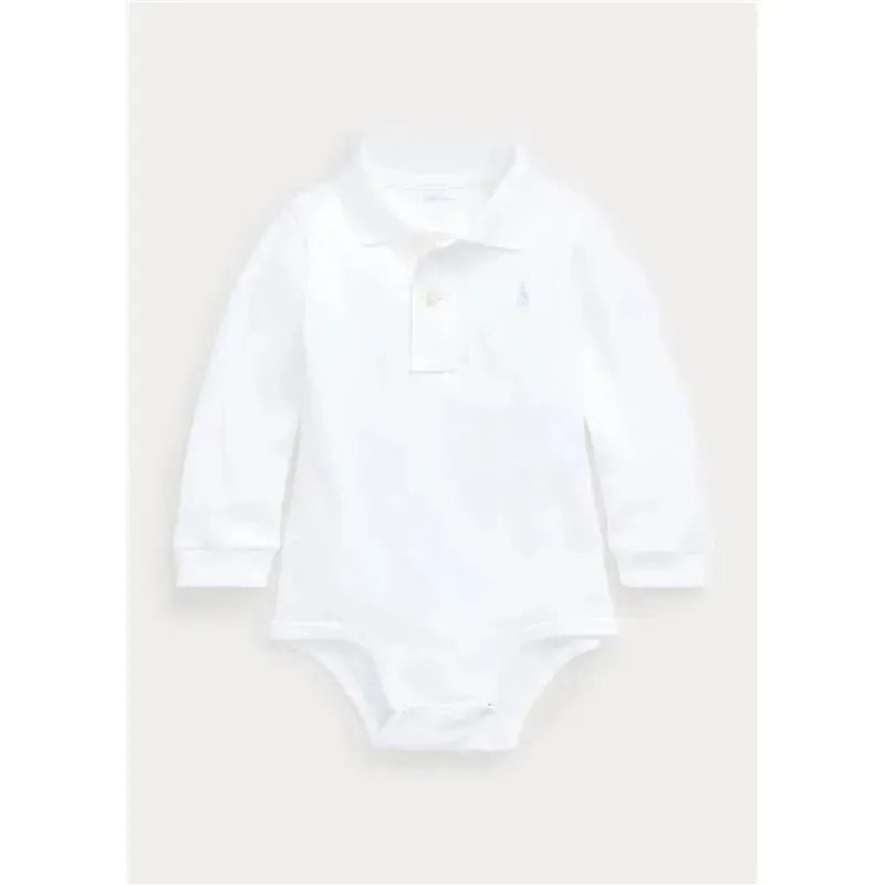 Ralph Lauren - Interlock Long Sleeve Polo One Piece Bodysuit, White Image 1