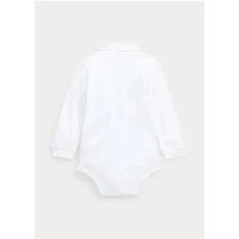 Ralph Lauren - Interlock Long Sleeve Polo One Piece Bodysuit, White Image 3