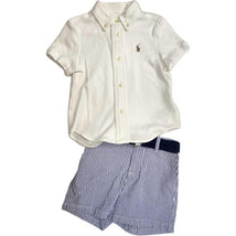 Ralph Lauren - Short Sleeve Interlock Knit SportShirt W/ Seersucker Short Set 12M, White Image 1