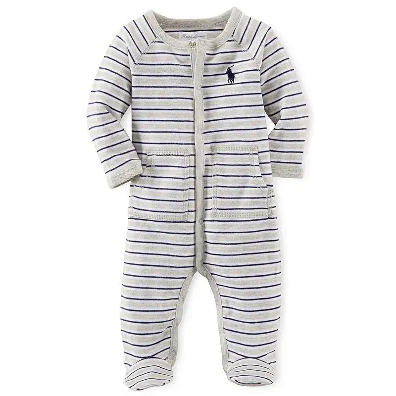 Ralph Lauren Striped Cotton Coverall, Light Heather Multi Image 1