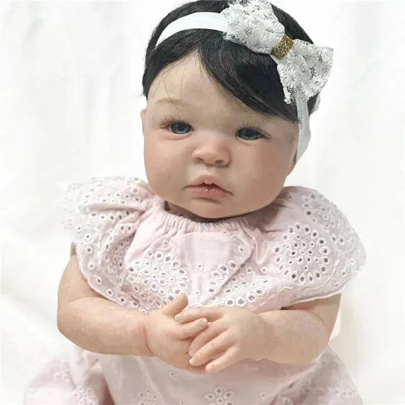 Reborn Baby Doll - White Vinyl & Black Wig, Shyann Image 2