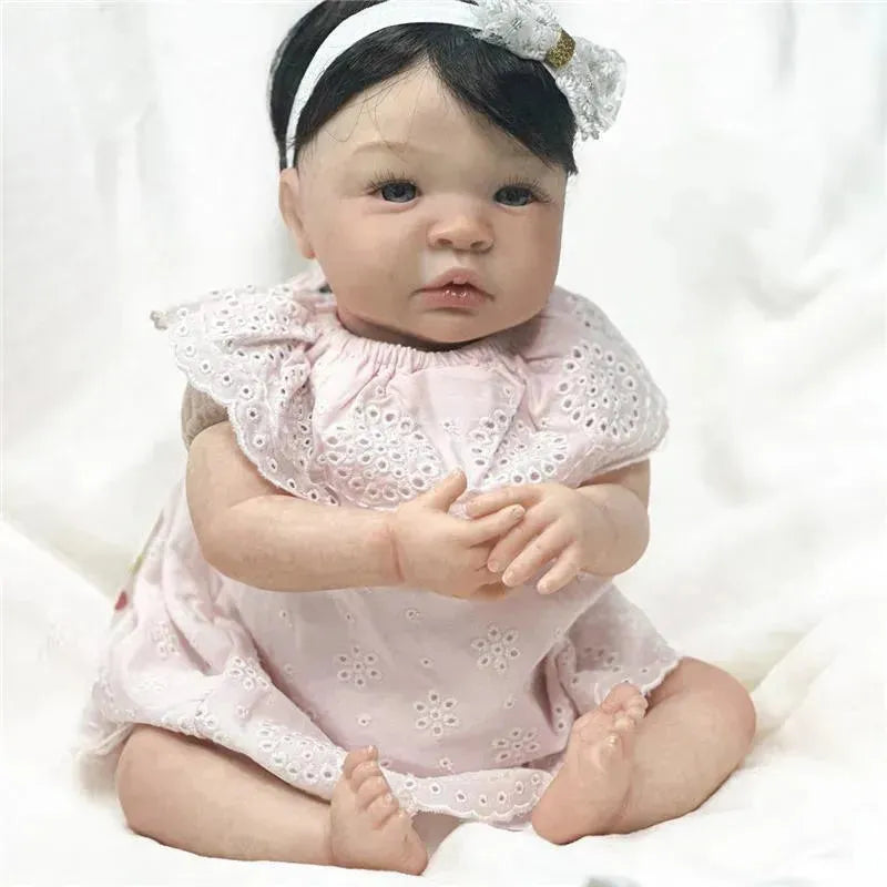 Reborn Baby Doll - White Vinyl & Black Wig, Shyann Image 3