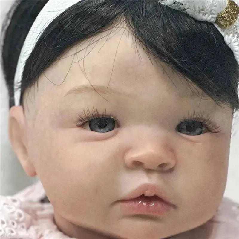 Reborn Baby Doll - White Vinyl & Black Wig, Shyann Image 4
