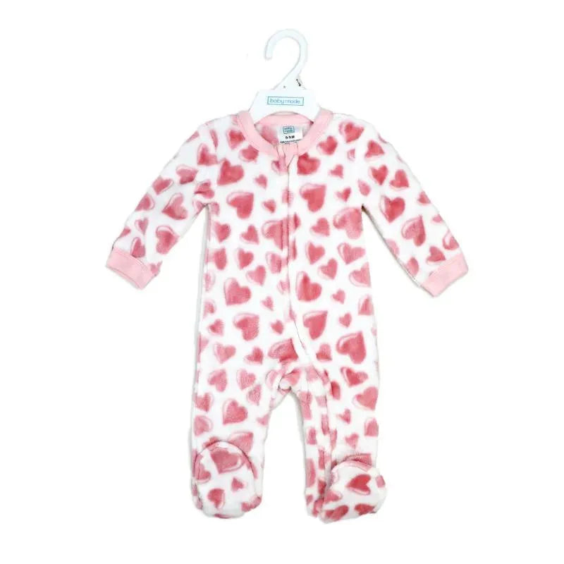 Rose Textile - Baby Girls Pink Hearts Printed Fleece Sleeper Image 2