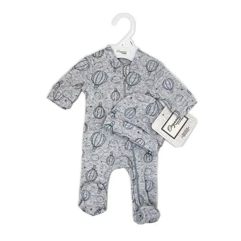 Rose Textiles - 100% Organic Heather Hot Air Balloon Sleeper + Hat, Grey  Image 3