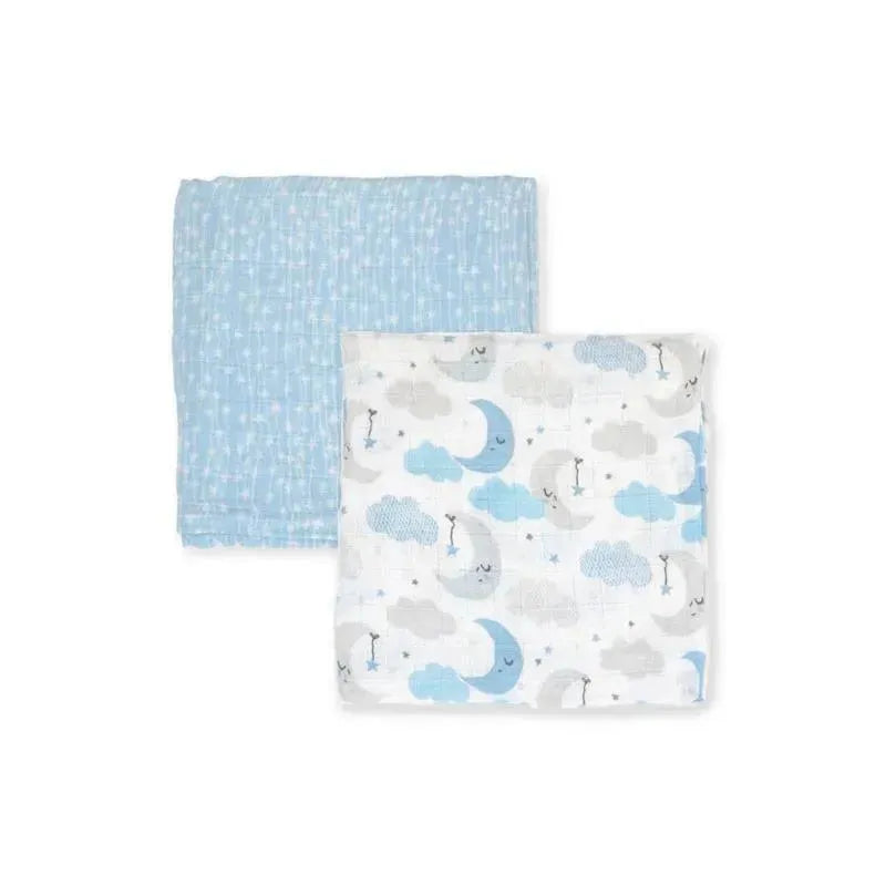 Rose Textiles - 2Pk Baby Boy Muslin Swaddle Blankets, Blue Star/Wave Image 3