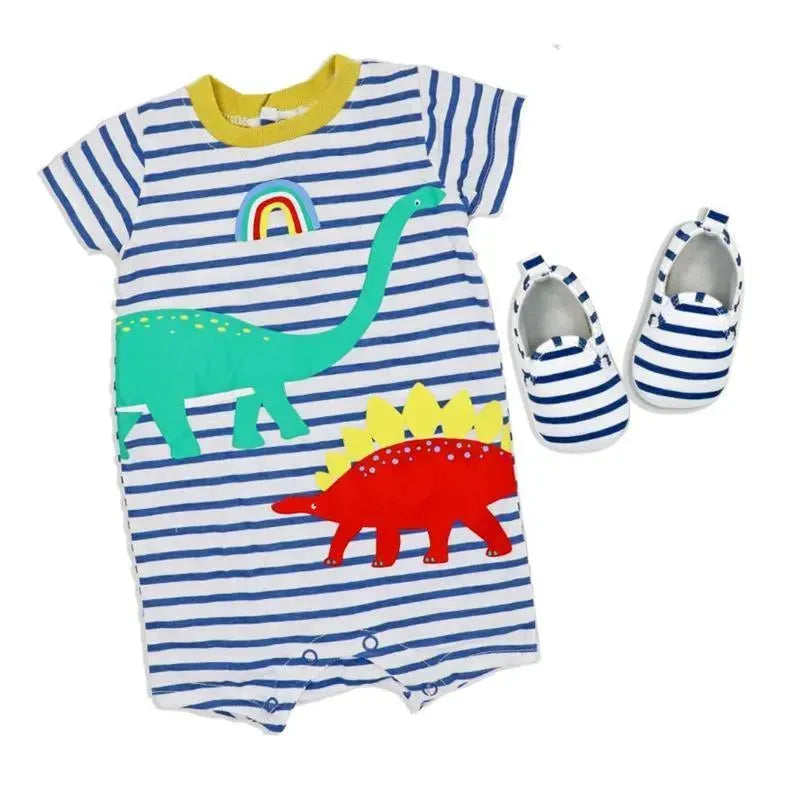 Rose Textiles - 2Pk Baby Boy Romper & Shoe Set, Dinosaur Image 1