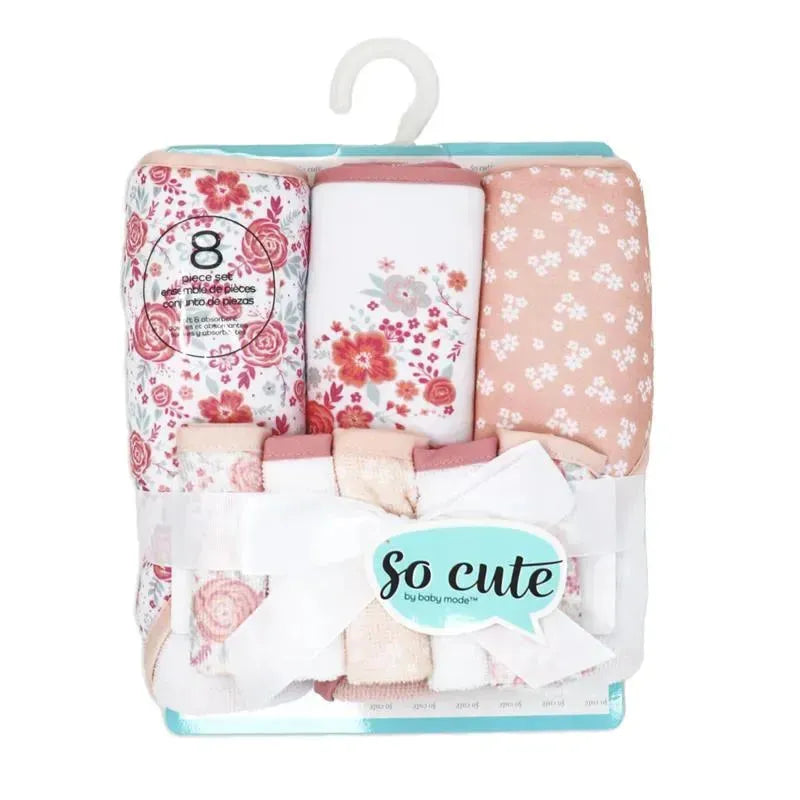 Rose Textiles - 3 Hooded Towels W/ 5 Washcloths, Pink Bouquet Image 2
