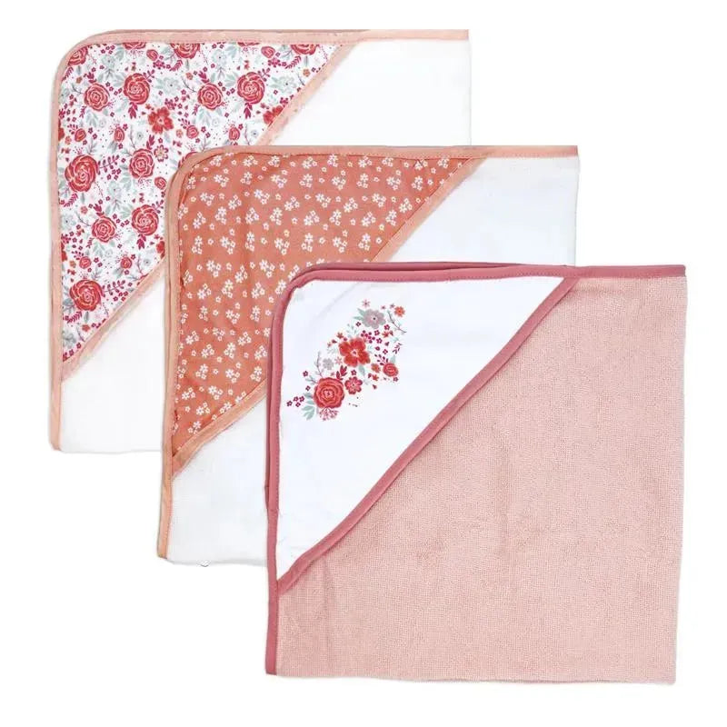 Rose Textiles - 3 Hooded Towels W/ 5 Washcloths, Pink Bouquet Image 3