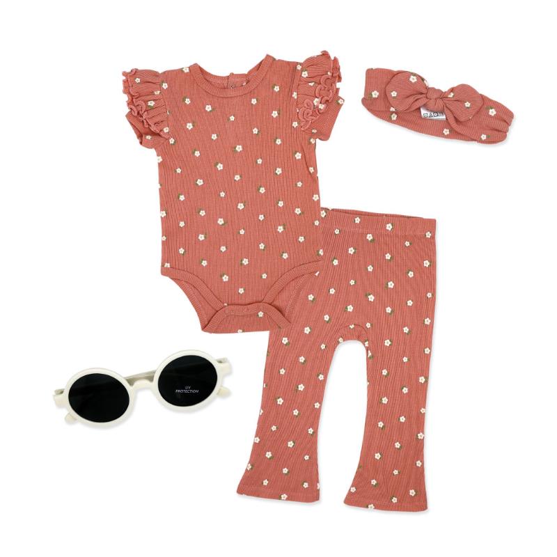 Rose Textiles - 4Pk Baby Girl Pant Set, Coral Floral  Image 1