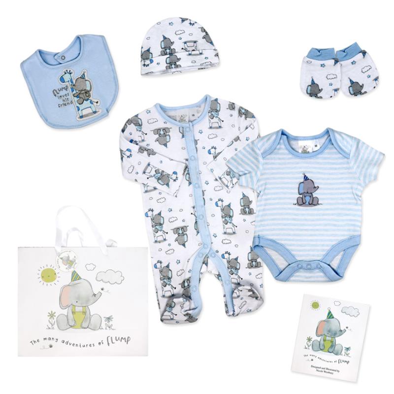 Rose Textiles - 6Pk Baby Boy Gift Set, Flump The Elephant Blue  Image 1