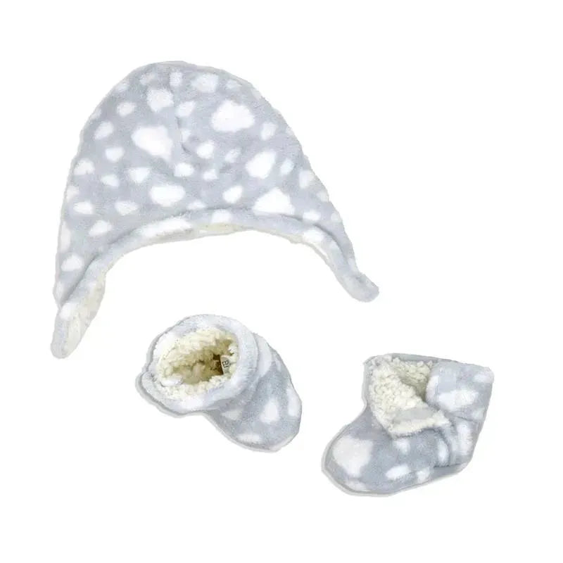 Rose Textiles - Baby All Over Print Plush Hat & Bootie Set, Grey Image 1