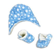 Rose Textiles - Baby Boy All Over Print Plush Hat & Bootie Set, Blue Image 1