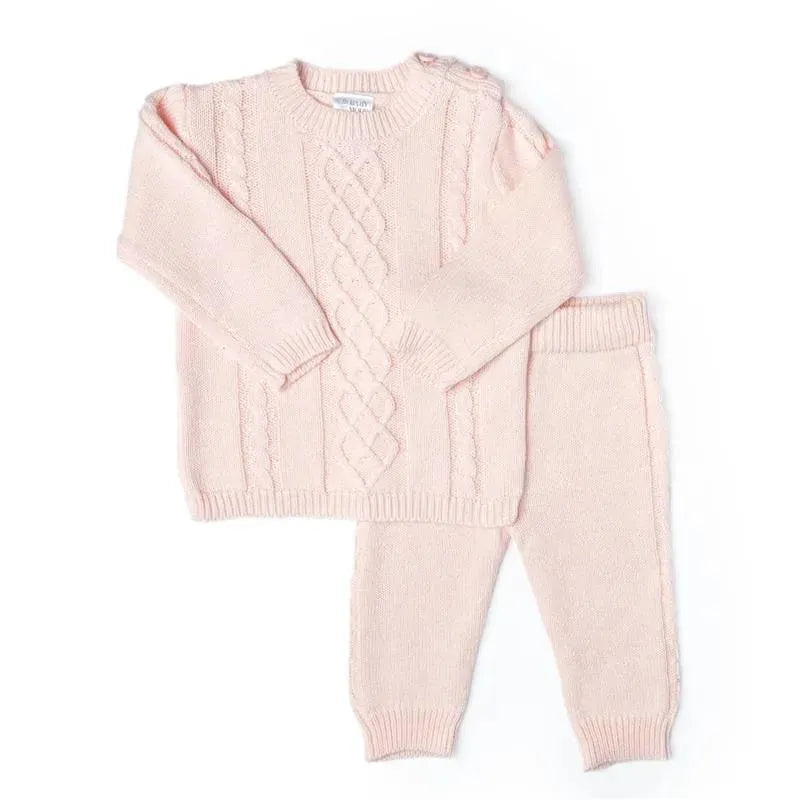 Rose Textiles - Cable Knit Baby Sweater Set, Pink Image 1