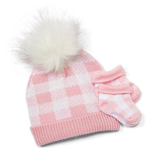 Rose Textiles - Pink Buffalo Check Faux Fur Pom-Pom Beanie & Booties Image 1