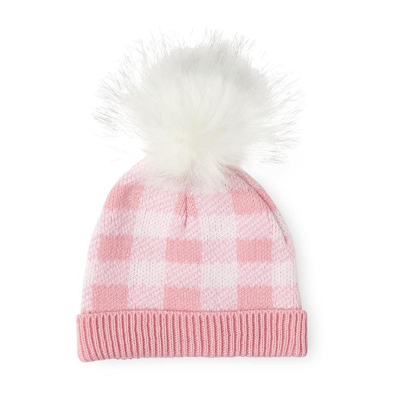 Rose Textiles - Pink Buffalo Check Faux Fur Pom-Pom Beanie & Booties Image 3