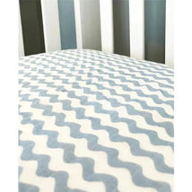 Rose Textiles - Wave Muslin Crib Sheet, Blue Image 1