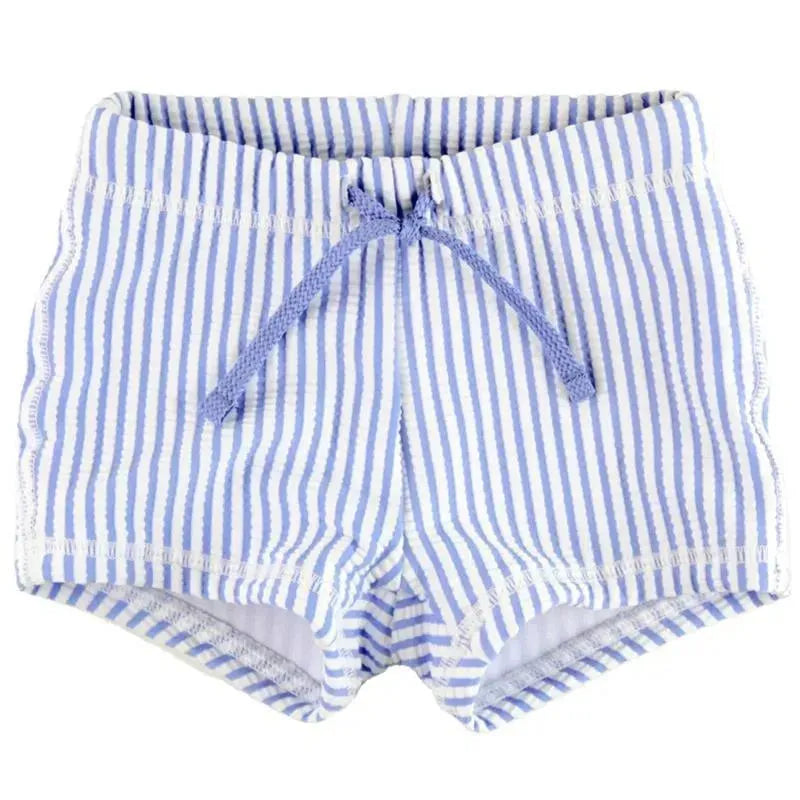 Rufflebutts - Baby Boy Periwinkle Blue Seersucker Swim Shorties Image 1