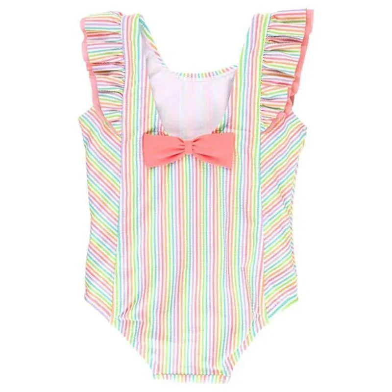 Rufflebutts - Baby Girl Rainbow Seersucker Waterfall One Piece Image 2