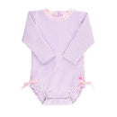 RuffleButts - Baby Girl Seersucker One Piece Rash Guard, Lilac Image 1