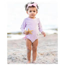 RuffleButts - Baby Girl Seersucker One Piece Rash Guard, Lilac Image 5